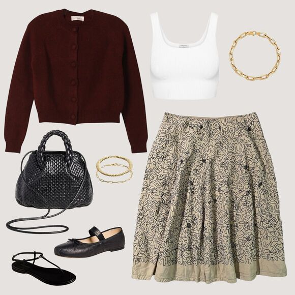 Vintage Carlisle Embroidered Line Art Linen A Line Beige Midi Skirt Size 14 - Picture 4 of 11